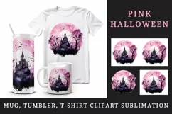 Watercolor Halloween dark scary night moon bats spooky castle haunted house 20oz tumbler skinny mug wrap clipart t-shirt sublimation printable design