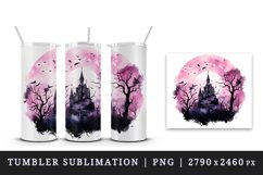 Watercolor Halloween dark scary night moon bats spooky castle haunted house 20oz tumbler skinny mug wrap clipart t-shirt sublimation printable design