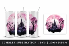 Watercolor Halloween dark scary night moon bats spooky castle haunted house 20oz tumbler skinny mug wrap clipart t-shirt sublimation printable design