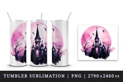 Watercolor Halloween dark scary night moon bats spooky castle haunted house 20oz tumbler skinny mug wrap clipart t-shirt sublimation printable design
