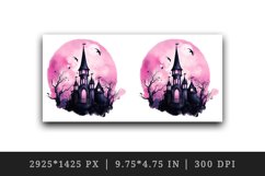 Watercolor Halloween dark scary night moon bats spooky castle haunted house 20oz tumbler skinny mug wrap clipart t-shirt sublimation printable design