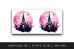 Watercolor Halloween dark scary night moon bats spooky castle haunted house 20oz tumbler skinny mug wrap clipart t-shirt sublimation printable design