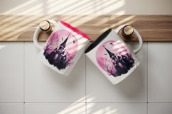 Watercolor Halloween dark scary night moon bats spooky castle haunted house 20oz tumbler skinny mug wrap clipart t-shirt sublimation printable design
