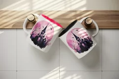 Watercolor Halloween dark scary night moon bats spooky castle haunted house 20oz tumbler skinny mug wrap clipart t-shirt sublimation printable design