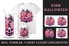 Watercolor Halloween floral pumpkin carving flowers roses Jack-o-lantern 20 oz tumbler skinny mug wrap clipart t-shirt sublimation printable design