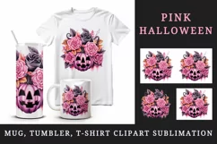 Watercolor Halloween floral pumpkin carving flowers roses Jack-o-lantern 20 oz tumbler skinny mug wrap clipart t-shirt sublimation printable design