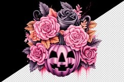 Watercolor Halloween floral pumpkin carving flowers roses Jack-o-lantern 20 oz tumbler skinny mug wrap clipart t-shirt sublimation printable design
