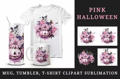 Watercolor Halloween floral pumpkin carving flowers roses Jack-o-lantern 20 oz tumbler skinny mug wrap clipart t-shirt sublimation printable design