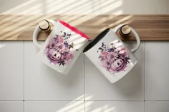 Watercolor Halloween floral pumpkin carving flowers roses Jack-o-lantern 20 oz tumbler skinny mug wrap clipart t-shirt sublimation printable design