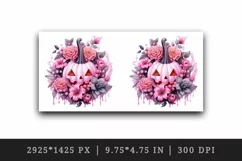 Watercolor Halloween floral pumpkin carving flowers roses Jack-o-lantern 20 oz tumbler skinny mug wrap clipart t-shirt sublimation printable design