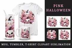 Watercolor Halloween floral pumpkin carving flowers roses Jack-o-lantern 20 oz tumbler skinny mug wrap clipart t-shirt sublimation printable design