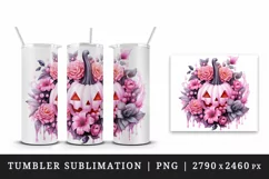 Watercolor Halloween floral pumpkin carving flowers roses Jack-o-lantern 20 oz tumbler skinny mug wrap clipart t-shirt sublimation printable design