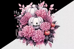 Watercolor Halloween floral pumpkin carving flowers roses Jack-o-lantern 20 oz tumbler skinny mug wrap clipart t-shirt sublimation printable design