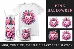 Watercolor Halloween floral pumpkin carving flowers roses Jack-o-lantern 20 oz tumbler skinny mug wrap clipart t-shirt sublimation printable design