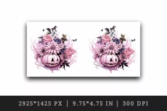 Watercolor Halloween floral pumpkin carving flowers roses Jack-o-lantern 20 oz tumbler skinny mug wrap clipart t-shirt sublimation printable design