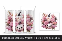 Watercolor Halloween floral pumpkin carving flowers roses Jack-o-lantern 20 oz tumbler skinny mug wrap clipart t-shirt sublimation printable design