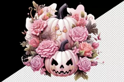 Watercolor Halloween floral pumpkin carving flowers roses Jack-o-lantern 20 oz tumbler skinny mug wrap clipart t-shirt sublimation printable design