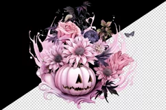 Watercolor Halloween floral pumpkin carving flowers roses Jack-o-lantern 20 oz tumbler skinny mug wrap clipart t-shirt sublimation printable design