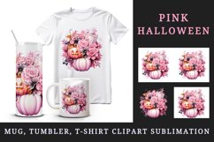 Watercolor Halloween floral pumpkin carving flowers roses Jack-o-lantern 20 oz tumbler skinny mug wrap clipart t-shirt sublimation printable design