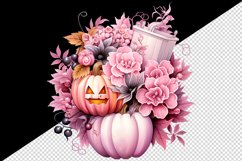 Watercolor Halloween floral pumpkin carving flowers roses Jack-o-lantern 20 oz tumbler skinny mug wrap clipart t-shirt sublimation printable design