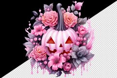 Watercolor Halloween floral pumpkin carving flowers roses Jack-o-lantern 20 oz tumbler skinny mug wrap clipart t-shirt sublimation printable design
