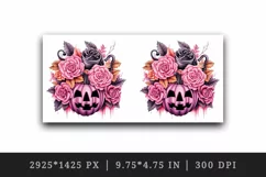 Watercolor Halloween floral pumpkin carving flowers roses Jack-o-lantern 20 oz tumbler skinny mug wrap clipart t-shirt sublimation printable design