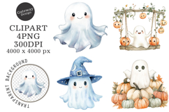 Watercolor Halloween Ghost Clipart Product Image 1