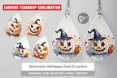 Earring Teardrop Watercolor Jack O Lantern Product Image 1
