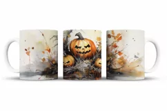 Watercolor Halloween Mug Wrap Sublimation Designs, 3d Mug, Halloween Png