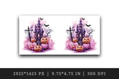 Watercolor Halloween night pumpkins castle haunted house Jack-o-lantern 20 oz tumbler skinny mug wrap clipart t-shirt sublimation printable design