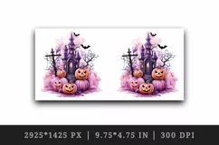 Watercolor Halloween night pumpkins castle haunted house Jack-o-lantern 20 oz tumbler skinny mug wrap clipart t-shirt sublimation printable design