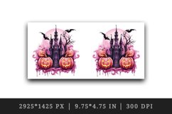 Watercolor Halloween night pumpkins castle haunted house Jack-o-lantern 20 oz tumbler skinny mug wrap clipart t-shirt sublimation printable design