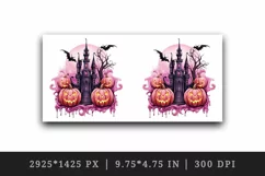 Watercolor Halloween night pumpkins castle haunted house Jack-o-lantern 20 oz tumbler skinny mug wrap clipart t-shirt sublimation printable design