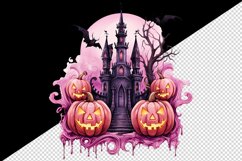 Watercolor Halloween night pumpkins castle haunted house Jack-o-lantern 20 oz tumbler skinny mug wrap clipart t-shirt sublimation printable design