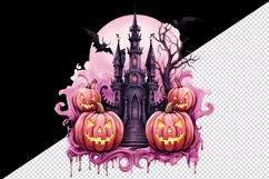 Watercolor Halloween night pumpkins castle haunted house Jack-o-lantern 20 oz tumbler skinny mug wrap clipart t-shirt sublimation printable design
