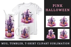 Watercolor Halloween night pumpkins castle haunted house Jack-o-lantern 20 oz tumbler skinny mug wrap clipart t-shirt sublimation printable design