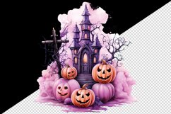 Watercolor Halloween night pumpkins castle haunted house Jack-o-lantern 20 oz tumbler skinny mug wrap clipart t-shirt sublimation printable design