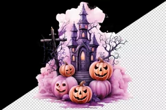 Watercolor Halloween night pumpkins castle haunted house Jack-o-lantern 20 oz tumbler skinny mug wrap clipart t-shirt sublimation printable design