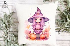 Watercolor Halloween Pink Little Girl PNG Clipart Bundle Product Image 9