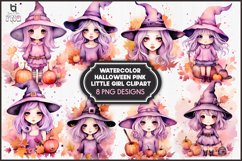 Watercolor Halloween Pink Little Girl PNG Clipart Bundle Product Image 1