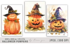 Cute watercolor Halloween pumpkins - 3 jpeg files Product Image 1