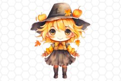 Watercolor Halloween Scarecrow Girl Clipart Sublimation