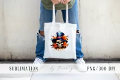 Halloween floral skull with witch hat clipart- 1 png Product Image 2