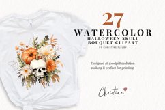 27 Watercolor Halloween Skull Florals Clipart Product Image 2