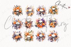 27 Watercolor Halloween Skull Florals Clipart Product Image 5