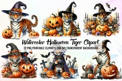Watercolor Halloween Tiger Clipart Product Image 1