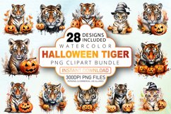 Watercolor Halloween Tiger Clipart Bundle Product Image 1