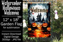 Halloween Garden Flag, Watercolor Halloween Welcome Flag Product Image 1