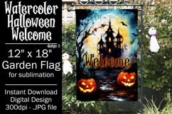 Halloween Garden Flag, Watercolor Halloween Welcome Flag Product Image 1