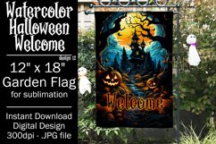 Halloween Garden Flag, Watercolor Halloween Welcome Flag Product Image 1
